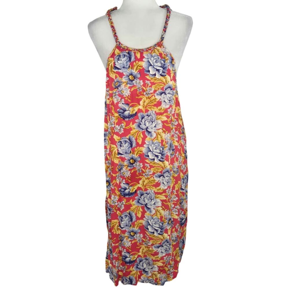 AEO EUC floral Roses tropical midi beach summer spring dress XL red blue yellow